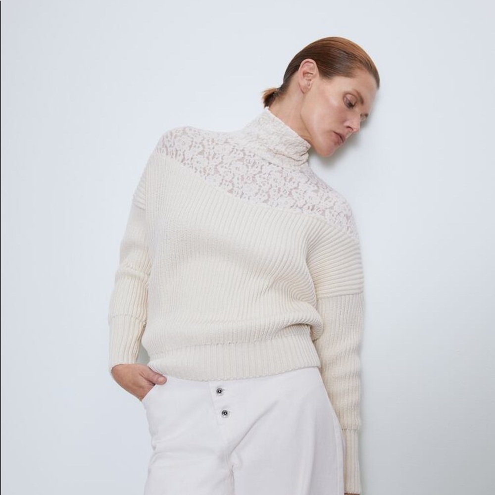 High Neck Sweater with Lace